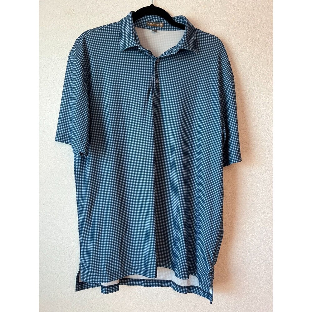 Peter Millar Summer Comfort Large Blue Plaid Golf Shirt ⛳️ Awesome!!